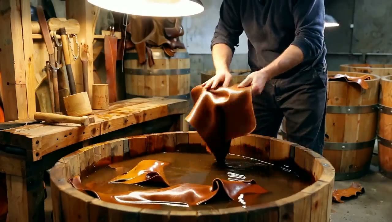 An artisan vegetable-tanning leather