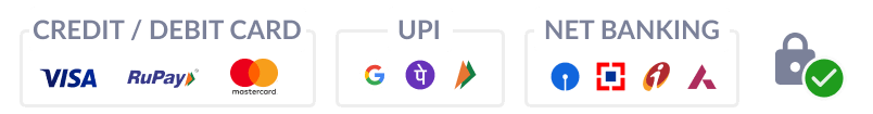 Visa, Mastercard, RuPay, UPI and net banking accepted